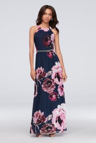 Floral Print Chiffon Halter Dress with ...